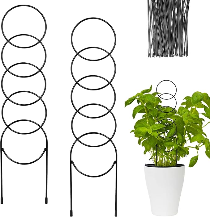 2 Pack Plant Trellis for Climbing Plants Outdoor, 4in x 17.5in Sturdy Stainless Steel Round Stackable Trellis for Potted Plants Indoor/Outdoor - Support for Vines, Flowers, Vegetables