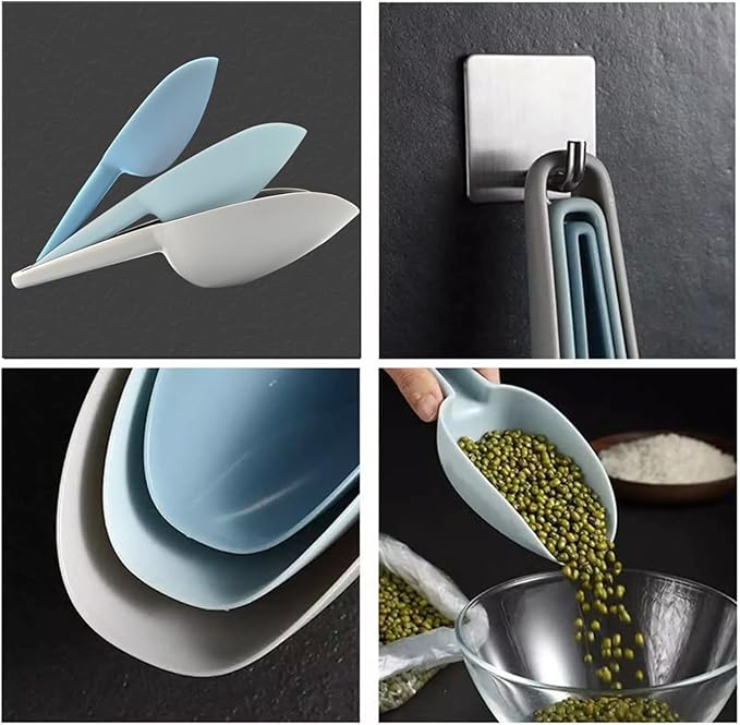 Flour Scoop Set of 3 for Canisters, Ice, Popcorn, Pet Food, Dry Goods, Coffee Beans, Candy - Plastic Scoops 1.7/3.4/5.1 oz