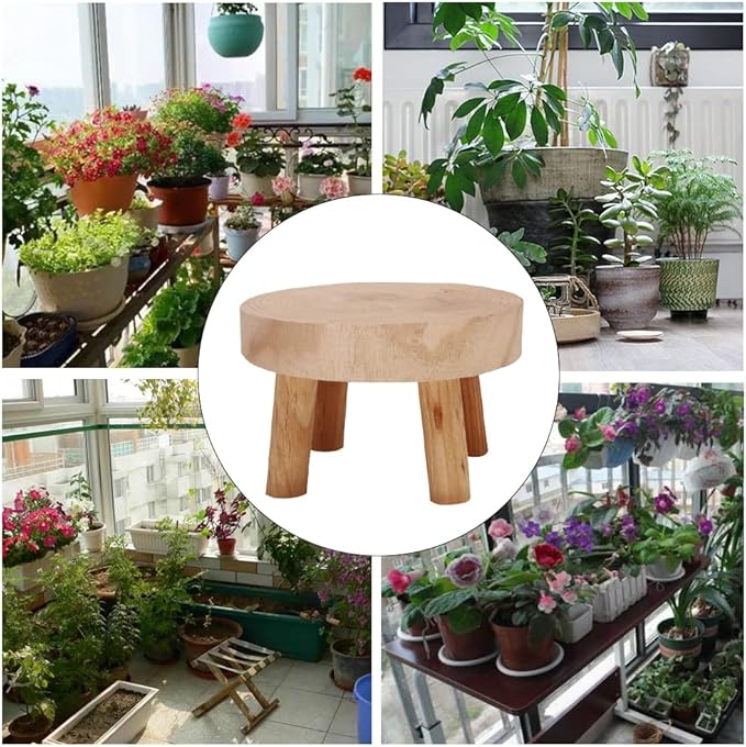 5.5IN Small Solid Wood Garden Plant Pot Riser Display Stands Flower Pot Holder Indoor Round Plant Stand for Indoor Outdoor Patio Garden(Mini Models)