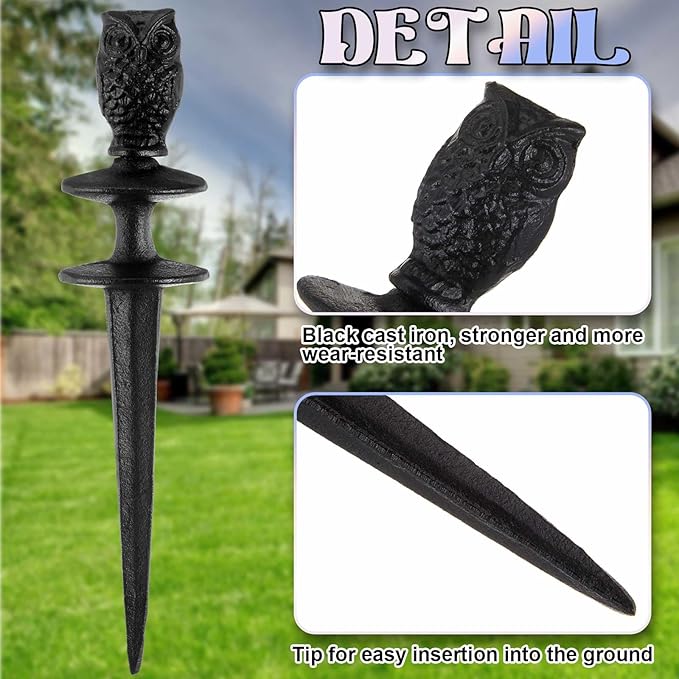 Tandefio 2 Pcs Owls Garden Hose Guide Stakes, Heavy Duty Decorative Antique Black Cast Iron Metal Hose Guides, Plant Protector for Lawn Yard Flower Bed