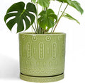 Eightpot Ceramic Pot for Plants - 10 Inch Indoor Plant Pots with Drainage Holes and Saucer, Boho Round Planter Outdoor, Decorative Large Planter for Flower, Living Room Decor, Garden Gifts, Green