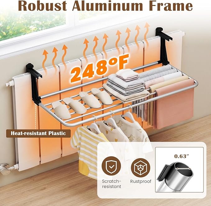 Tangkula Portable Clothes Drying Rack, Extendable Radiator Clothes Airer with Robust Aluminum Frame for Balcony Railings Windowsill, Folding Towel Rack for Indoor & Outdoor Use (Extra Large)