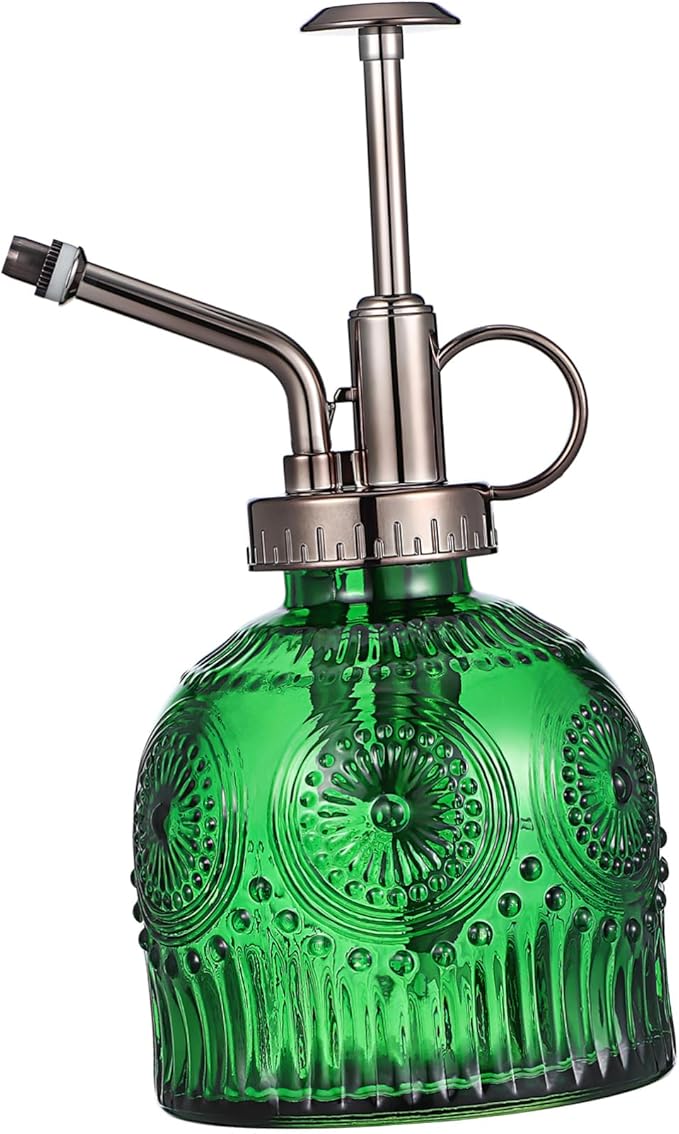 Healifty Glass Plant Mister Spray Bottle with Elegant Green and Antique Nozzle Break Resistant Water Spray for Indoor Gardening Easy One Handed Operation Versatile for Watering and Cleaning