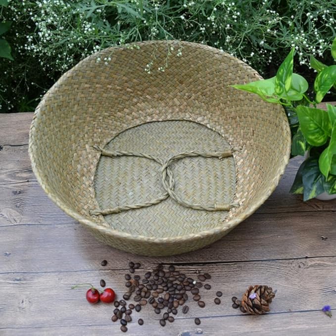 Daxin Seagrass Wickerwork Basket,Rattan Foldable Hanging Flower Pot Planter,Woven Dirty Laundry Basket, Storage Basket Home Storage Decor Basket