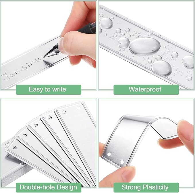 300 Pcs Metal Plant Labels Aluminum Plant Tags Waterproof Outdoor Plant Markers Solid Stamping Garden Labels Double Sided Write Tags with 6 Inch Wires for Marking Trees Greenhouses