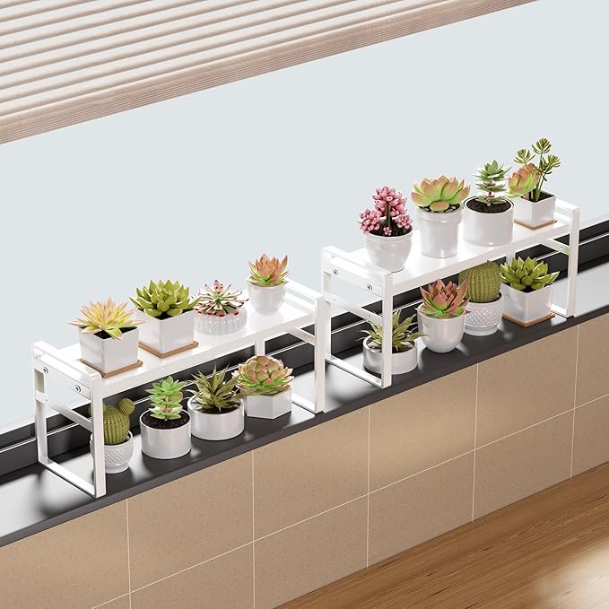 1pc Small Narrow Tall Shelf for Windowsill Kitchen Organizer Stackable Shelves Bathroom Sill Thin Shelves for Narrow Spaces Counter Top Racks (White, L13.8-23.6'' * W5.9'' * H7.5'')