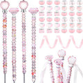 119 Pcs Garden Stake DIY Fairy Wand Plant Stake with Pink Large Hole Beads Crystal Diamond Stopper Top 4 Stainless Steel Threaded Rod Beaded Garden Stakes for Outdoor Indoor Yard Patio Decorations