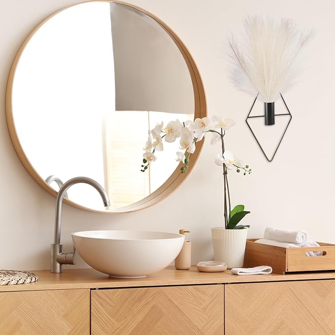 uxcell 4 Pcs Wall Decor Metal Gold Wall Art Hanging Planters with Artificial Pampas, Wall-Mounted Decor Metal for Display Artwork Plant Hanging Living Room Bedroom, Beige (Oval)