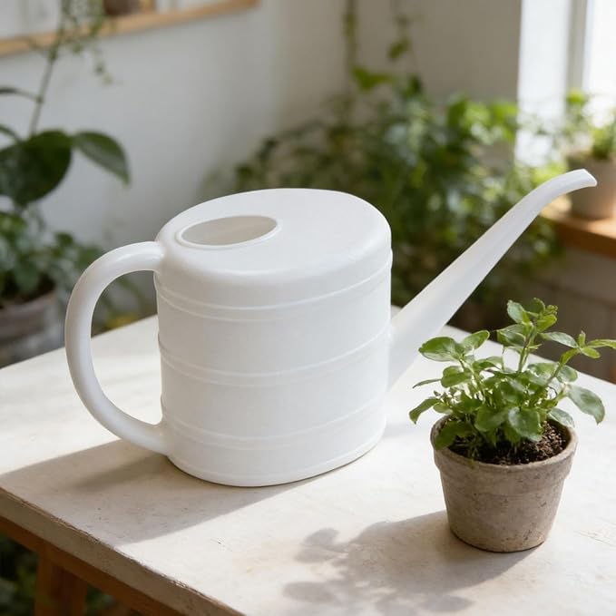 MYCENSE Watering Can Ergonomic Handle Easy to Use 2L Long Spout Water Can Watering Bucket for Flowers Kids Adults Yard Indoor Plants, White
