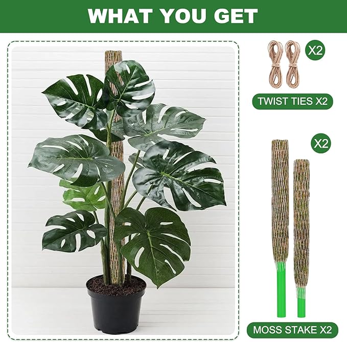 Moss Pole for Plants 2 Pcs 13+16 Inch Modern Mesh Design Green Moss and Plastic Plant Support Extension
