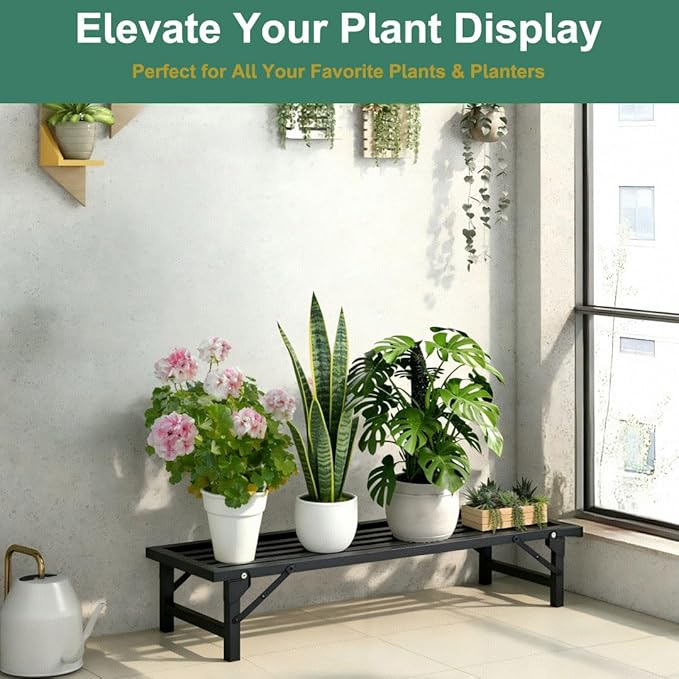 Foldable Single Tier Plant Stand, Heavy Duty Iron Plant Shelf，Anti-Rust Waterproof Flower Pot Stand, Tool-Free Quick Fold, Modern Plant Display for Indoor Outdoor Patio Balcony Garden Livingroom Windowsill ,Plant Lovers, Display Stand （L33" x H7.8" x W...
