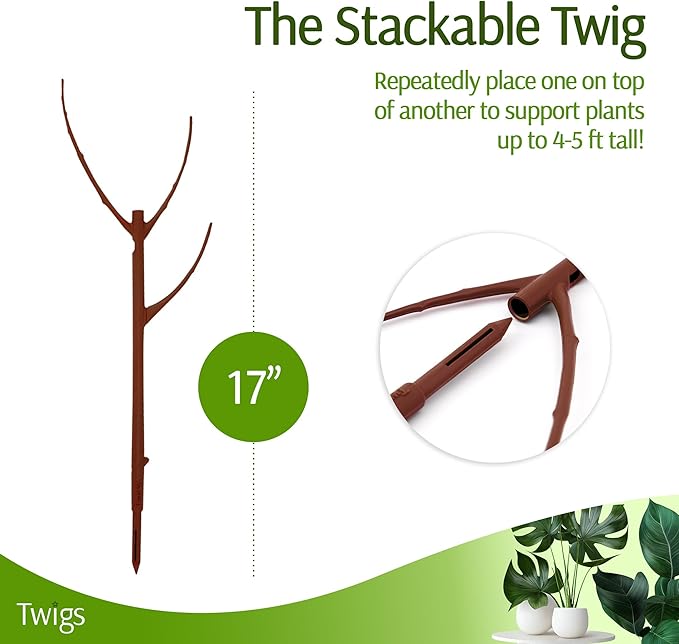 Twigs GA - Stackable Plant Support Stakes, Indoor & Outdoor Houseplant Stem Support, Garden Accessories, Durable Trellis Alternative for Climbing & Potted Plants - Begonia Red, 10 Pack, 17" L
