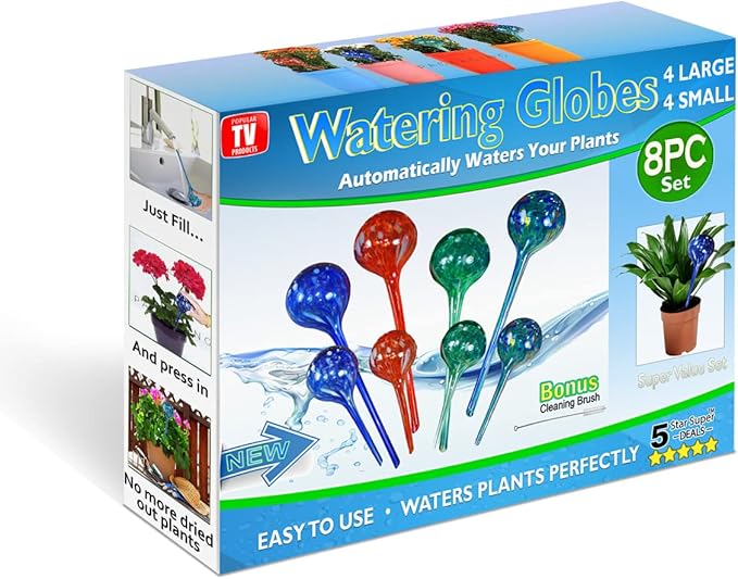 5 STAR SUPER DEALS Aqua Plant Watering Globes - Automatic Watering Ball Bulbs - Self Watering Plant Glass Bulbs System (8, 4 Small & 4 Large)