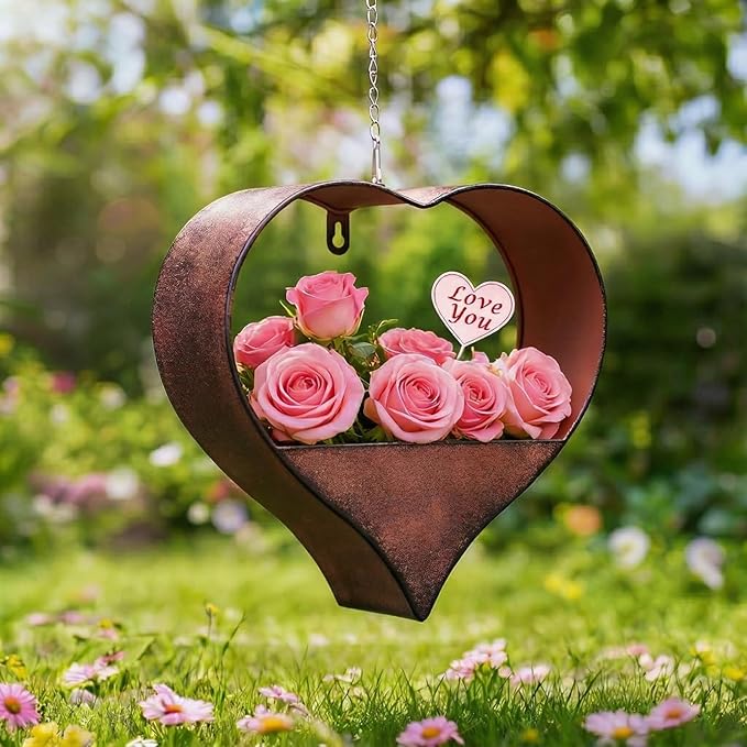 Metal Plant Hangers Indoor and Outdoor: Easter Gifts for Mom Women Her Wife Garden Lovers Birthday - Heart Shape Hanging Planters for Window Wall Living Room Office Decor(Rustic)