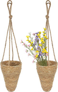 CITYES 2 Pcs Hanging Basket for Wall Conical Hanging Wicker Basket with Hemp Rope Handmade Wall Planter for Garden Home Flowers Planters Boho Decor Front Door Porch Entryway (Flowers Not Included)