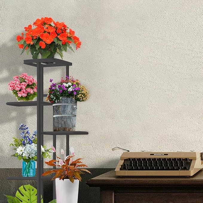 MTB Garden 6 Tier Metal Plant Stand for Indoor Outdoor Flower Pot Display Planter Shelf, Charcoal Grey