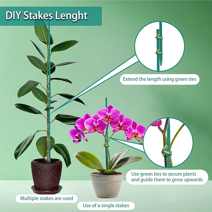 HAINANSTRY Bamboo Plant Stakes 50PCS, 18Inch Natural Bamboo Garden Stakes, Supports Indoor & Outdoor Plants, Straight Style, Green