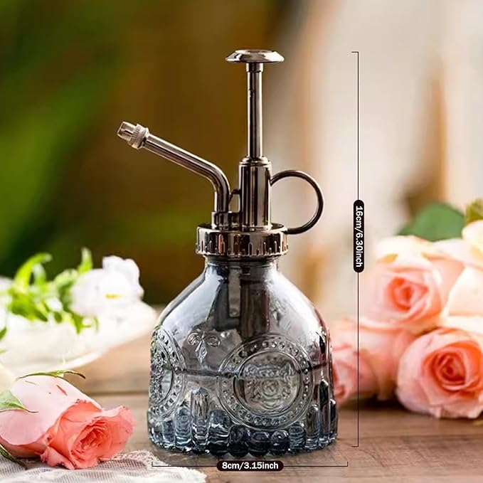 Plant Mister Spray Bottle, Glass Plant Mister 6.30x3.15 Inch Portable Handheld Fine Mist Vintage Embossment with Handle for Indoor Garden