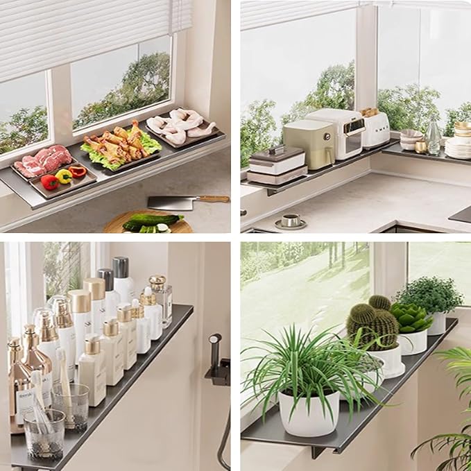 AWSAD Window Sill Extender 24x10in Countertop Extension Board with Magnetic Base Carbon Steel Ledge Plant Shelf for Kitchen, Bathroom (Black, 23.6x9.8in)