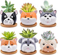 6 Pack Cute Dog Succulent Pots with Drainage – Ceramic Puppy Planters for Small Plants & Cactus, Animal Shaped Mini Flower Pots, Desk & Home Décor, Gift for Dog Lovers, Office, Balcony, Garden
