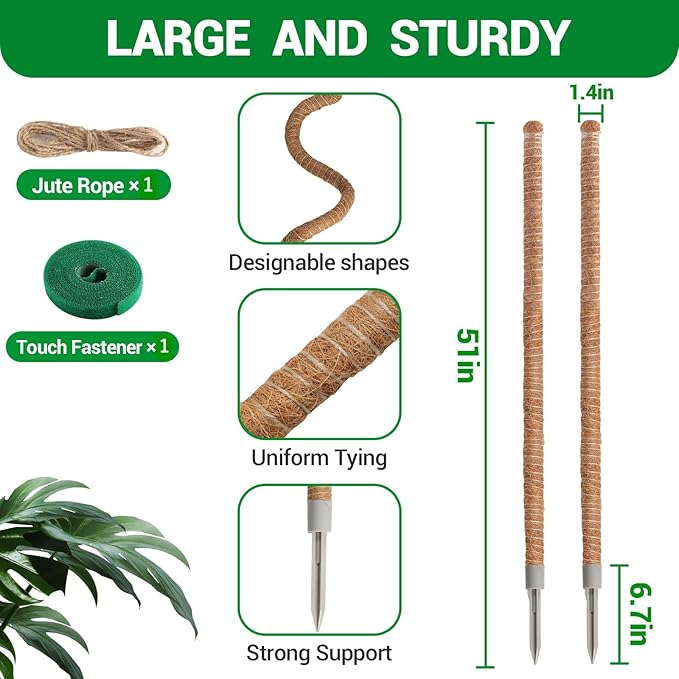 51-Inch Moss Pole Monstera Plant Support & Stakes for Climbing Plants, Bendable Moss Poles Kit with Coir & Aluminum Core for Indoor Potted, Stand & Trellis, Sticks Support (1 Pack)