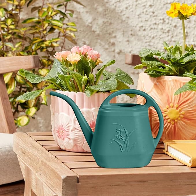 Plastic Watering Can - for Indoor and Outdoor Home Garden Plants - with Long Spout - Green - 1/2 Gallon