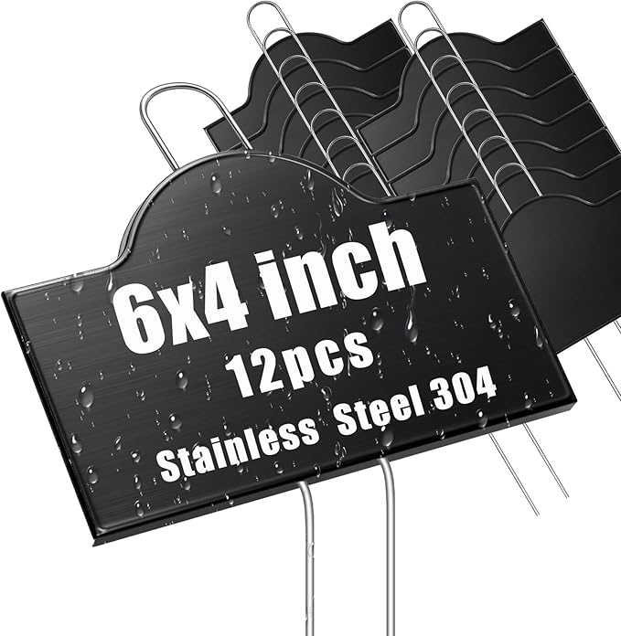 Landhoow 12 Pack Extra Large Metal Plant Labels 6" x 4" with 11'' Stake Stainless Steel Garden Markers Waterproof Memorial Plaques Weatherproof Plant Sign for Vegetable Herb Flower Greenhouse Outdoor