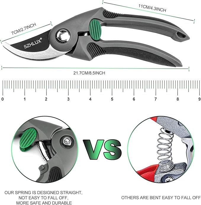 SZHLUX Pruning Shears, Premium SK5 Carbon Steel Blades Hand Pruner for Garden, Sharp Precision Pruning Scissors, 5/8’’ Plant Clippers， Tree Trimmers