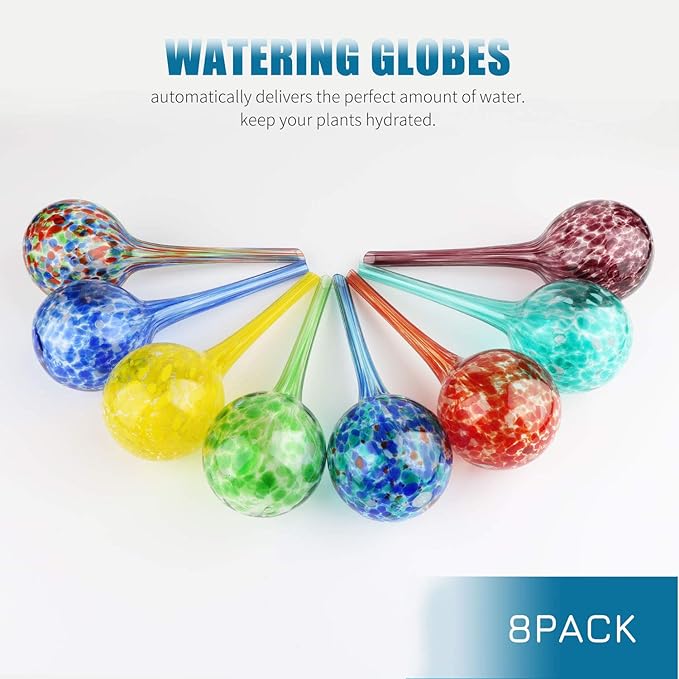 Brajttt Automatic Glass Watering Bulbs, Glass Ball Planters, Decorative Garden Watering Cans with 8 Tags, 8-Pack, 2.95 inch Diameter