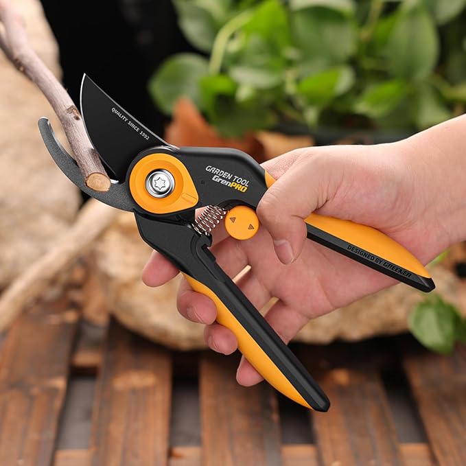 GrenPRO Bypass Pruning Shears 8.6", Heavy Duty Garden Clippers Handheld Cuts 1.38" Hardwood, Sharp SK5 Titanium Blades for Rust-Proof & Non-Stick, Ergonomic Garden Scissors for Plant Flower
