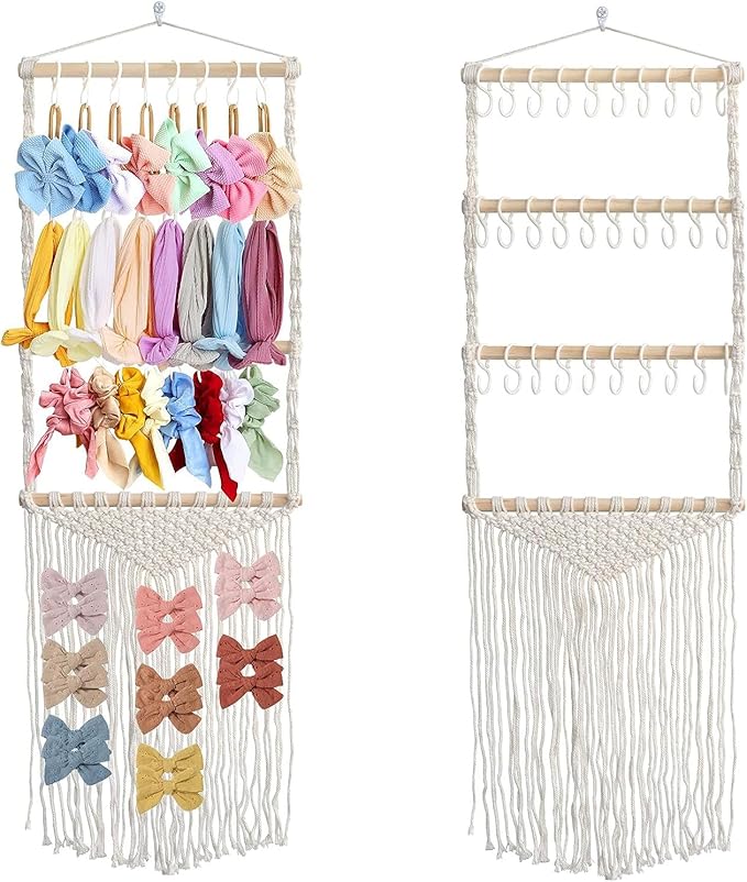YOcity Headband Holder Organizer for Girls Baby Hair Bow Holder Hair Clips Accessory Organizer Macrame Hanging Decor for Nursery Baby Toddler Girls Room S