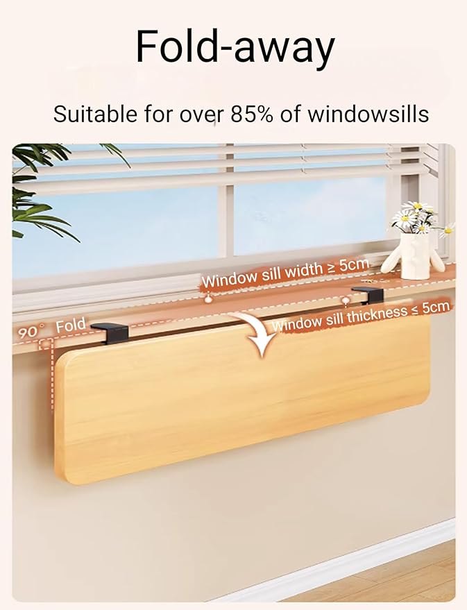 Fold Down Window Sill Extender, Clamp-On Desk Edge Extension Plate Shelf, Windowsill Extender Shelf for Decor/Storage(80x25cm/2.63x0.82ft)