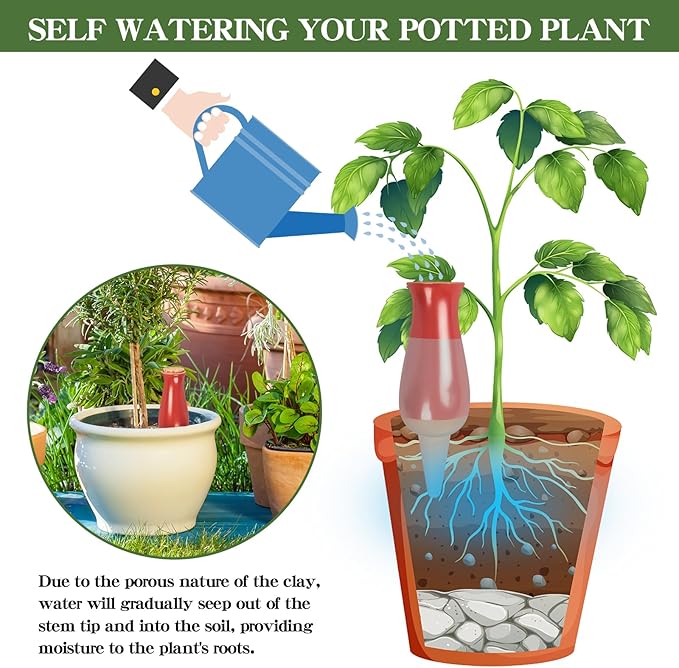 4 Packs Ollas Plant Watering Globes, 12 Oz Terracotta Self Watering Planter Insert, Automatic Watering Devices, Clay Drip Irrigation Stake for Indoor & Outdoor Plant, 1 Week Easy to Refill(Multicolor)