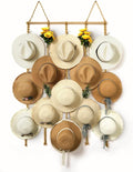Macrame Hat Organizer Rack for Wall 15 Clips 31x66in Large Fedora Hat Hangers Display for Wide Brimmed Hat Holder Storage Boho Decor for Fedora Sun Straw Panama Closet Bedroom Brown