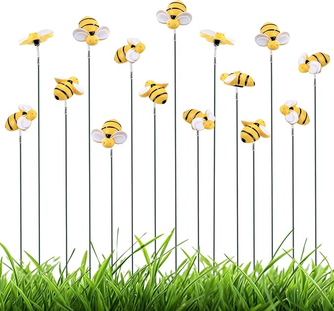 NQEUEPN 15pcs Bee Garden Stakes for Decor, Resin Stakes Pick Decorative Vivid Bee Yard Ornament, Plant Stakes Bee Yard Art Decorations for Pot Lawn Patio Flower Bed Outdoor Plant Corridor