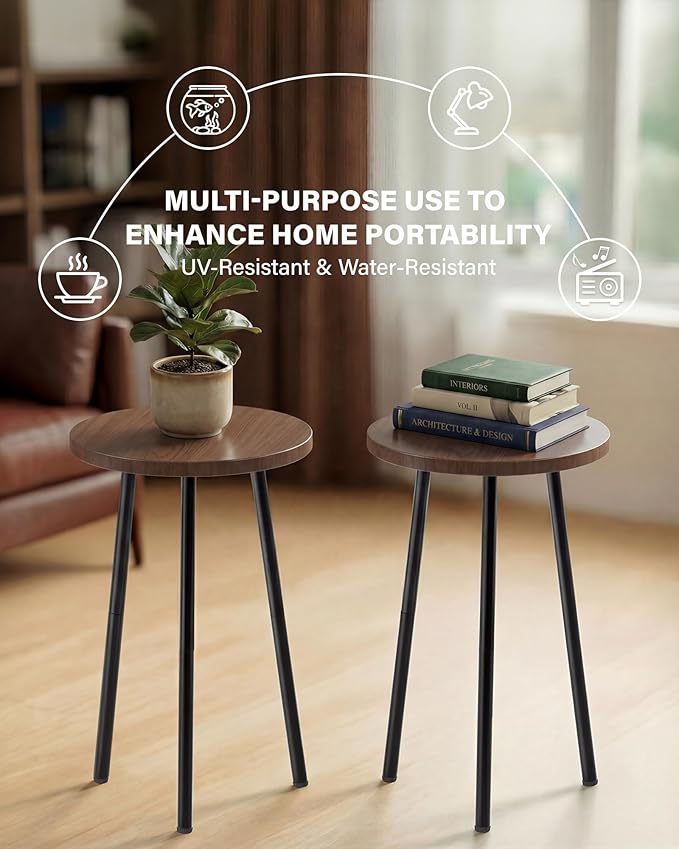 Plant Stand Indoor 2 Pack: Corner Wood 20 Inch Plant Stand Mid Century Modern Decor - Small Round Plant Table for Indoor Plants - Outdoor Plant Holder for Patio Living Room Bathroom Office (Walnut)