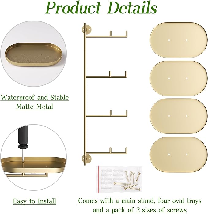 YQSLYSF Window Rotating Plant Stand Shelf Indoor Gold Metal Floating Shelves 4-Tier Wall Mount Plant hanger Holders for Wall Planter Modern Home Decor window sill gifts