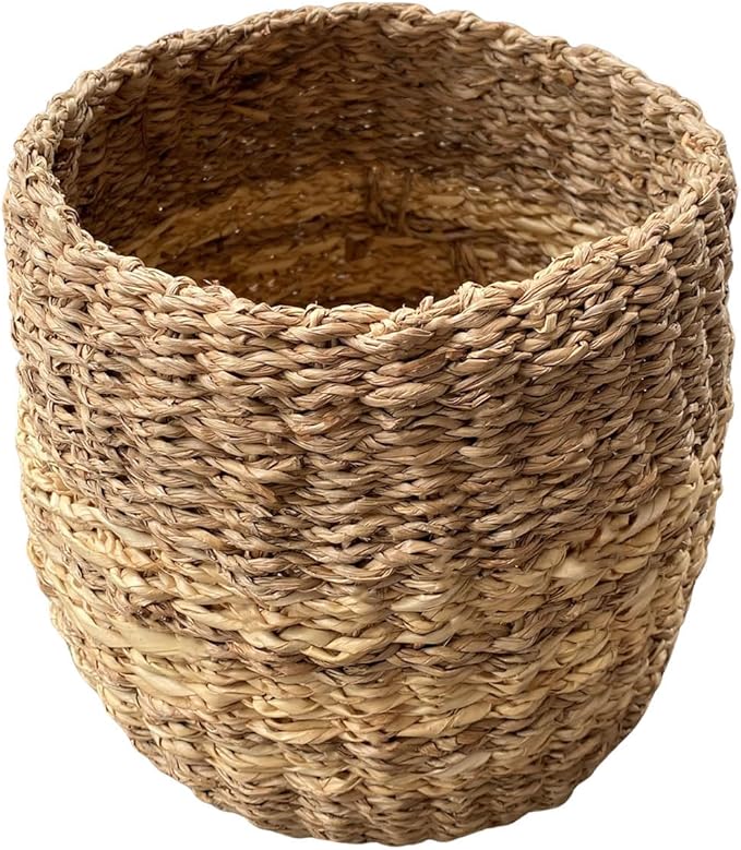 LAQUEDECRAFT Small Seagrass Basket | Handwoven Natural Waste Bin for Garbage, Storage, or Holding Planters | Ideal for Bathroom, Bedroom, Office, or Under Desk Use (Seagrass)