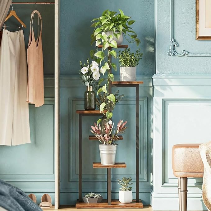 5 Tier Plant Stand Indoor, Tiered Plant Stands for Indoor Plants Multiple, Corner Flower Stand for Living Room, Multi-Layer Vintage Design Plant Shelf