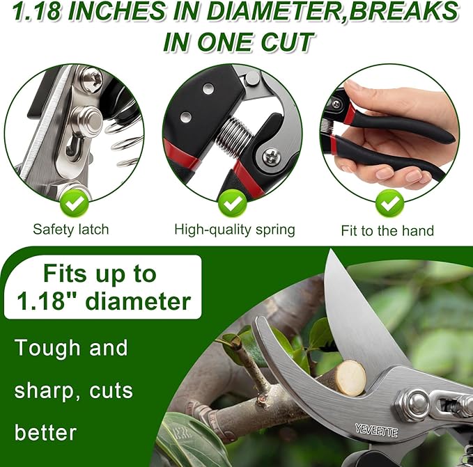 Pruning Shears, 8.5" Professional Garden Shears, SK5 Steel Hedge Clippers, Garden Clippers Handheld, Heavy Duty Garden Scissors Tools, Pruning Shears for Gardening Yard Roadside