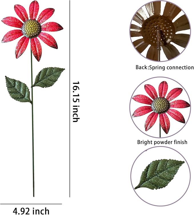 6Pack Metal Flowers for Outside，16.15 Inch Metal Flowers&Colorful Butterfly Decorative Garden Stakes for Spring Decor, Shaking Head Yard Art Garden Decorations for Outdoor Lawn Porch Pathway