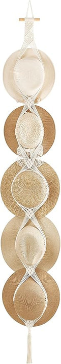 Dahey Macrame Hat Hangers Hat Rack for Wall Cowboy Hat Organizer Hanging Display Hand Weaving Bobo Hat Holder Westen Decor for Wide Brim Hats Bowler Fedora Hats, 5 Hats Style