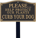 SmartSign 5.75 x 9.5 inch “Please Help Protect Plants - Curb Your Dog” GardenBoss Statement Plaque with 18 inch Lawn Stake, 375 mil Rustproof Aluminum, Black and Gold, Set of 1, Made in USA