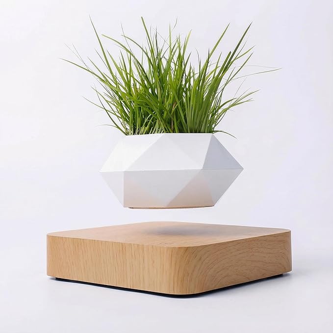 Levitating Plant Pot, Magnetic Levitating Planter 360°Auto-Rotating Floating Plant Levitating Display for Bonsai, Air Plants Cool Floating Desk Decor for Office, Living Room (Light Brown)