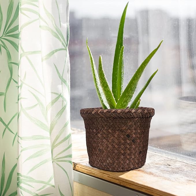 Seagrass Rattan Storage Basket Planter Basket Flower Pots Cover Plant Pots Containers Naturalstraw Flower for Indoor Outdoor Plant s Hyacinth Antique Picnic