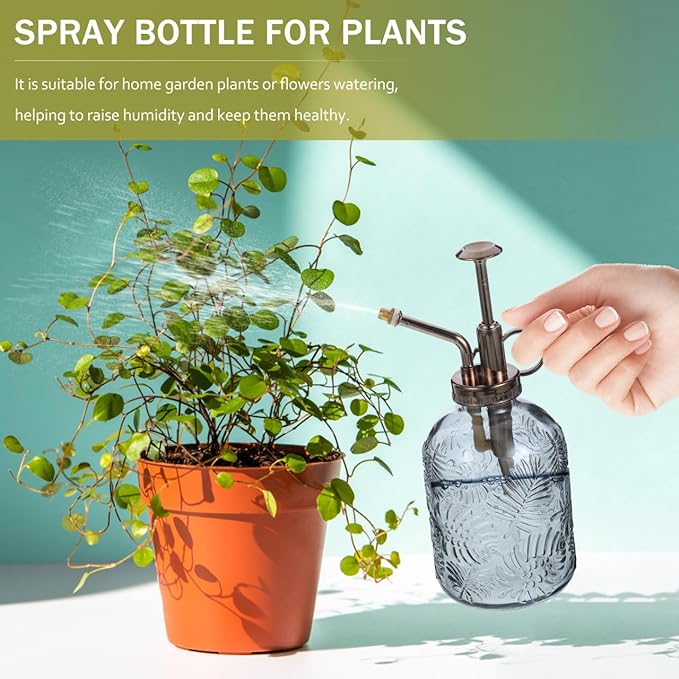 Yardwe Vintage Glass Plant Mister Spray Bottle, 350ml Indoor Watering can with Antique Bronze Pump, Small Garden Sprayer for Houseplants, Succulents, and Flowers (Copper)