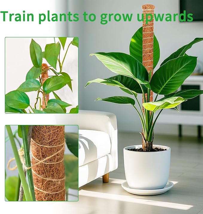 2 Pack 48 Inch Moss Pole Monstera Plant Support, Coir Moss Poles for Climbing Indoor Plants, Bendable Plant Stake Trellis for Potted Plant, Pothos, Philodendron