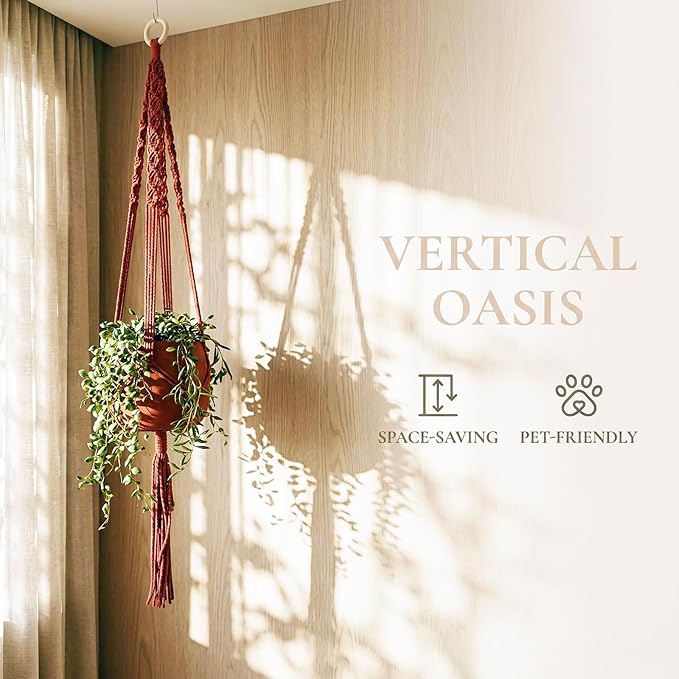 8-Pack Bohemian Macrame Plant Hanger kit, Boho Indoor Window Pot Hanger with Wooden Beads, Hanging Flower Pot Holder with Wooden Ring,Creative Handmade Boho Chic Plant Holder Length 39″