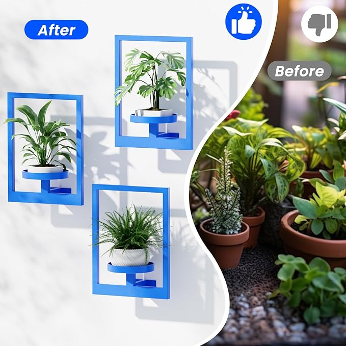Wall Plant Shelf, Hanging Frame Decor Planter for Indoor Plants, Wall Plant Holder for Living Room/Entryway/Garden Flower Pot Holder Free Garden Shears (Square-Blue, 2pcs)