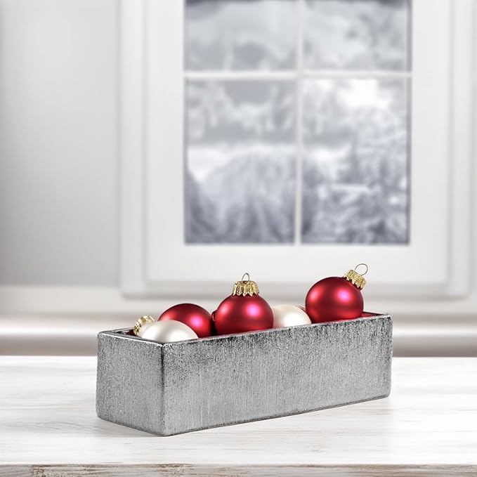WGVI Long Rectangle Ceramic Planter Vase in Silver Etched 14" x 4" x 4"H, Rectangular Box Block Terrarium Pot, Flower Arrangement, Tabletop Centerpiece, Home Décor, Storage Container, 1 Pc.